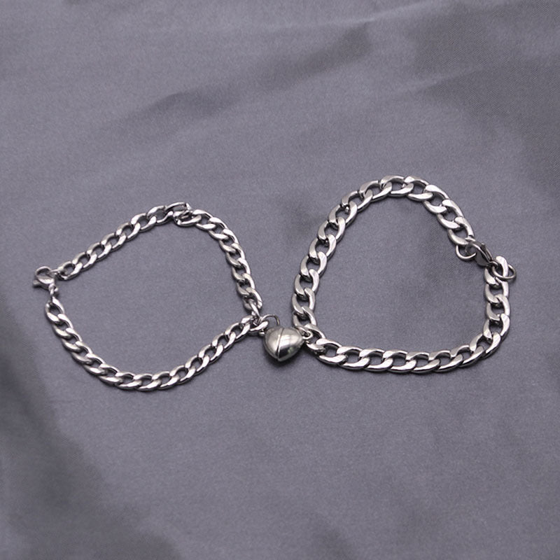 Magnetic Couple Bracelet Stainless Steel Heart Charm Silver NK Chain Bracelets For Lovers Friend